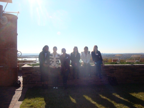 The group photo includes, from left to right: Genelle Faulkner, Li Lin, Yashna Thappeta, Silvia Diaz-Roa and Mariah Schug