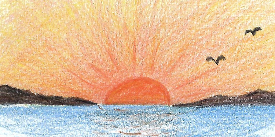 Illustration of sunset over water