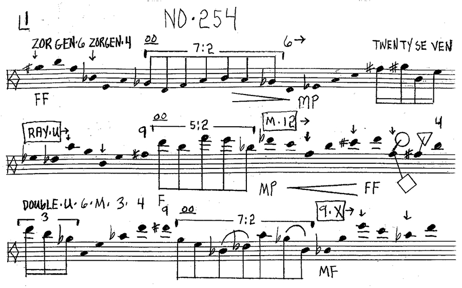 Detail of score for Anthony Braxton’s Composition No. 254
