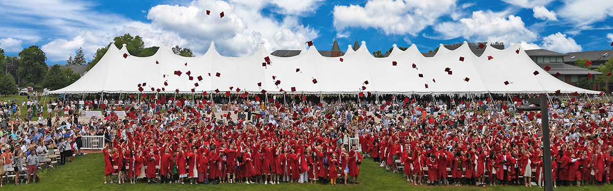 Graduating class, families, and guests at Commencement